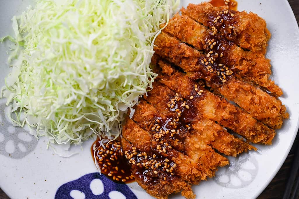 Japanese tonkatsu (deep fried pork cutlet) top down