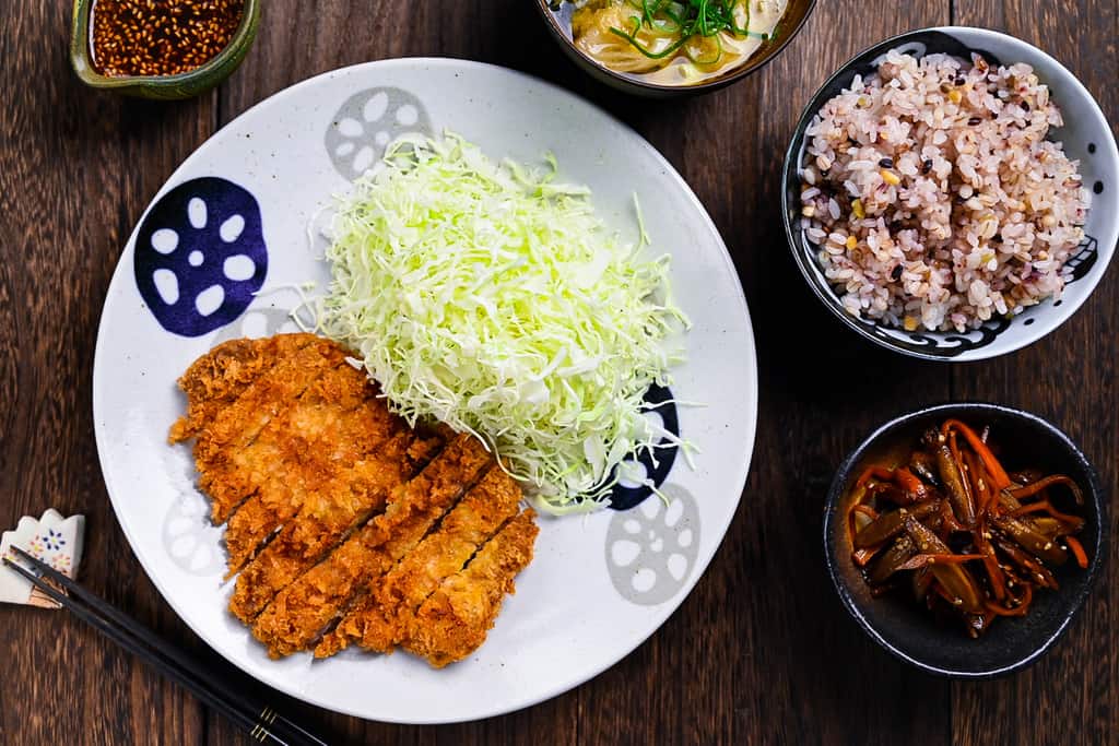 Japanese tonkatsu (deep fried pork cutlet) as a set meal