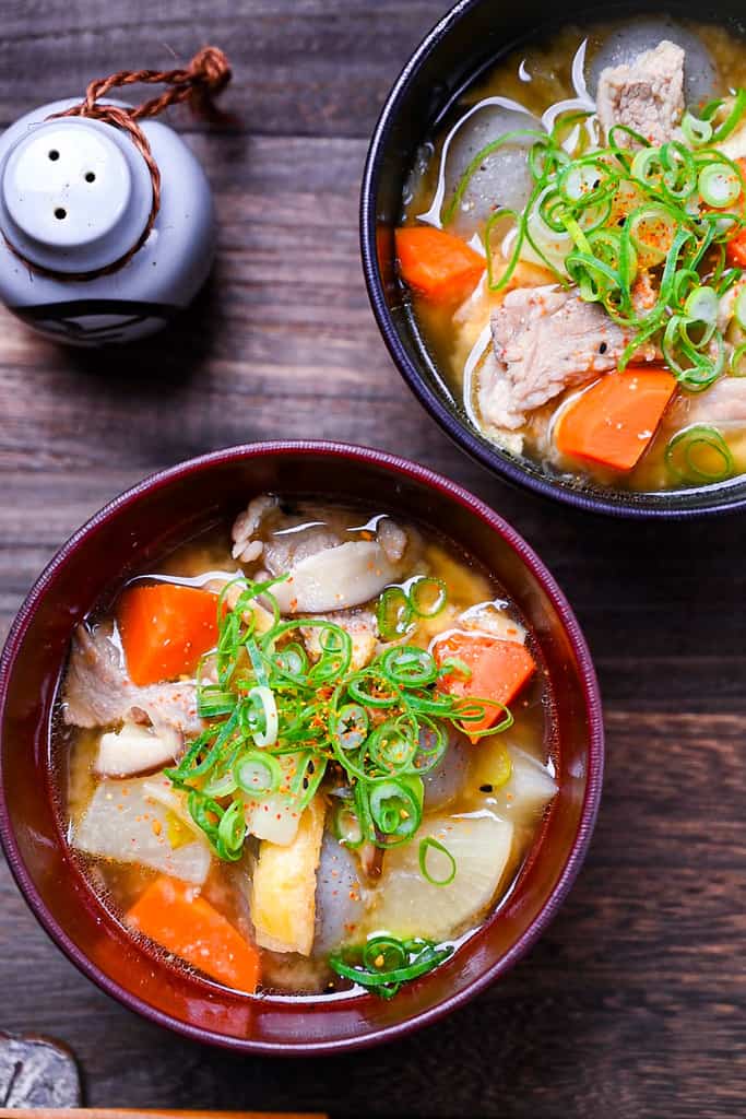 Tonjiru (pork and vegetable miso soup)