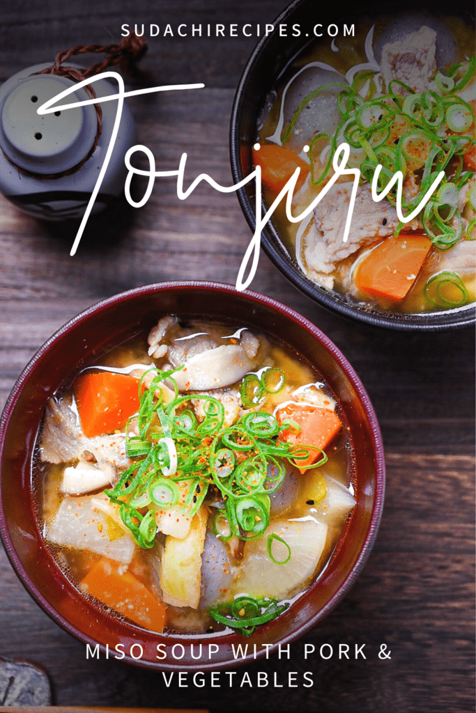 Tonjiru (pork and vegetable miso soup) top down
