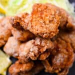 A stack of karaage fried chicken close up
