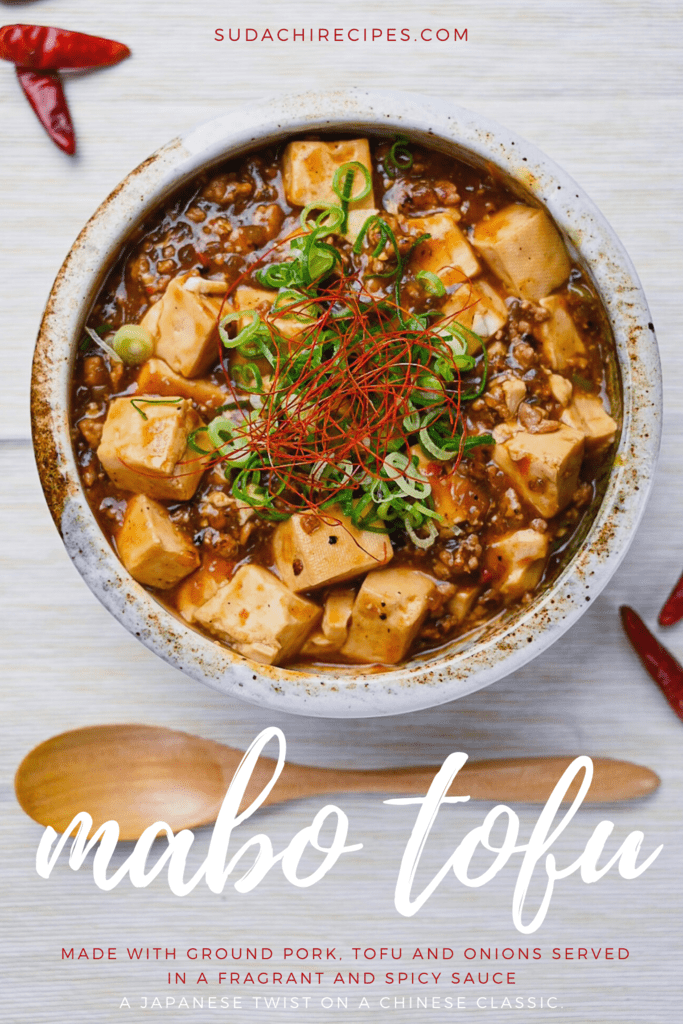 Mapo tofu topped with spring onion and chili threads