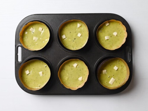 matcha muffins in a 6 case muffin pan