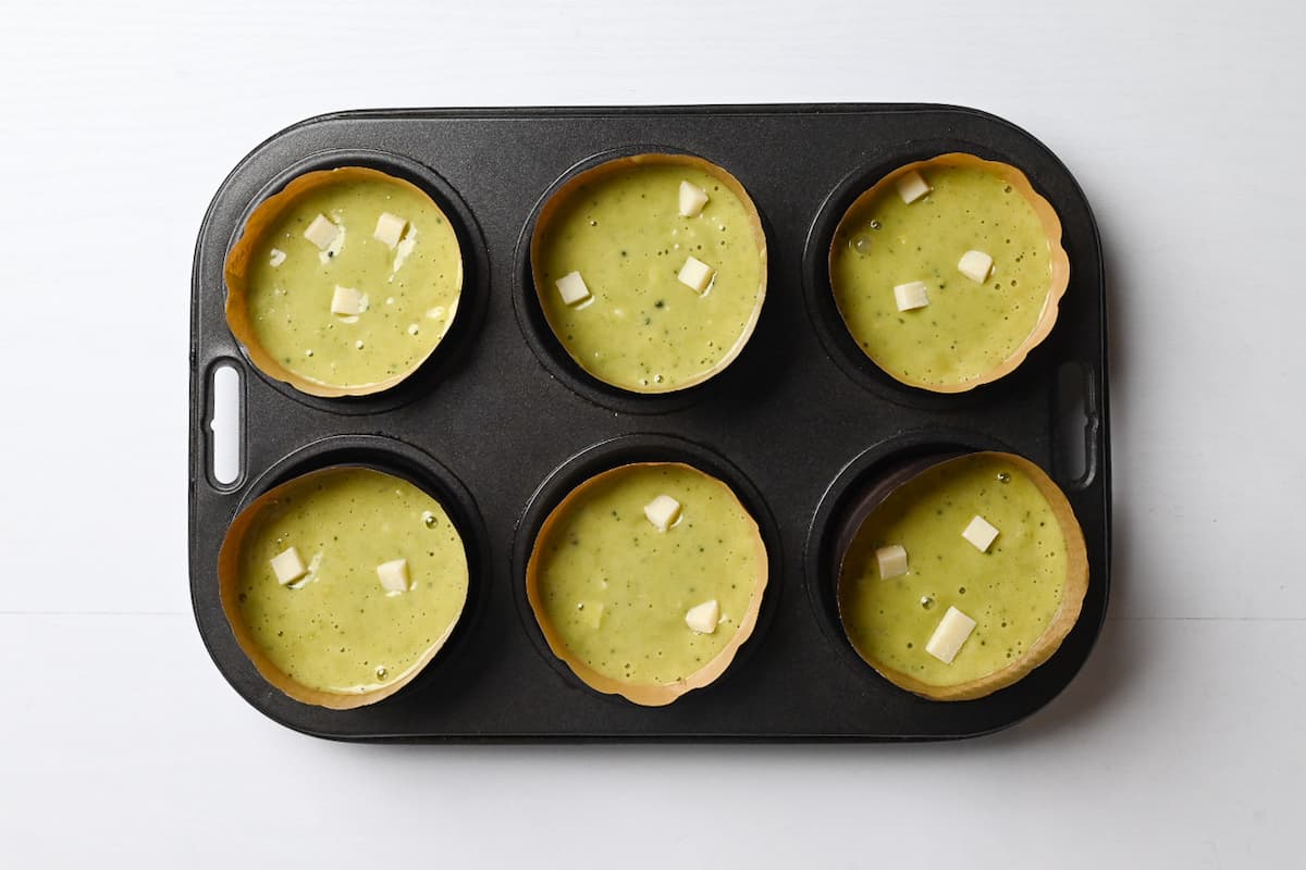 matcha muffins in a 6 case muffin pan