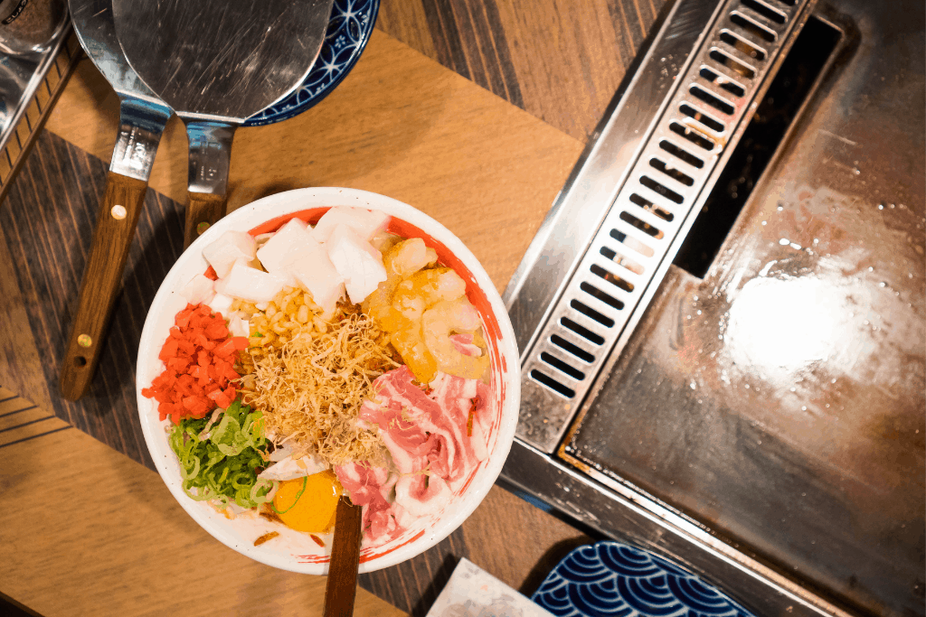 okonomiyaki ingredients with teppanyaki
