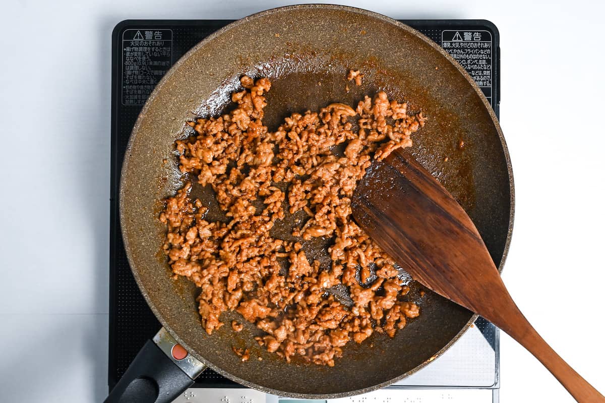 cooked soboro chicken in a pan