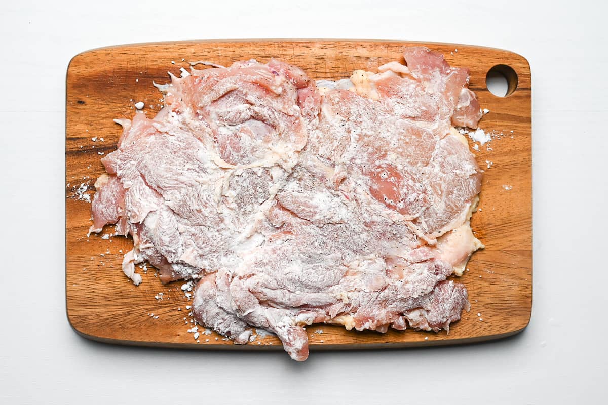 coating chicken thigh with potato starch