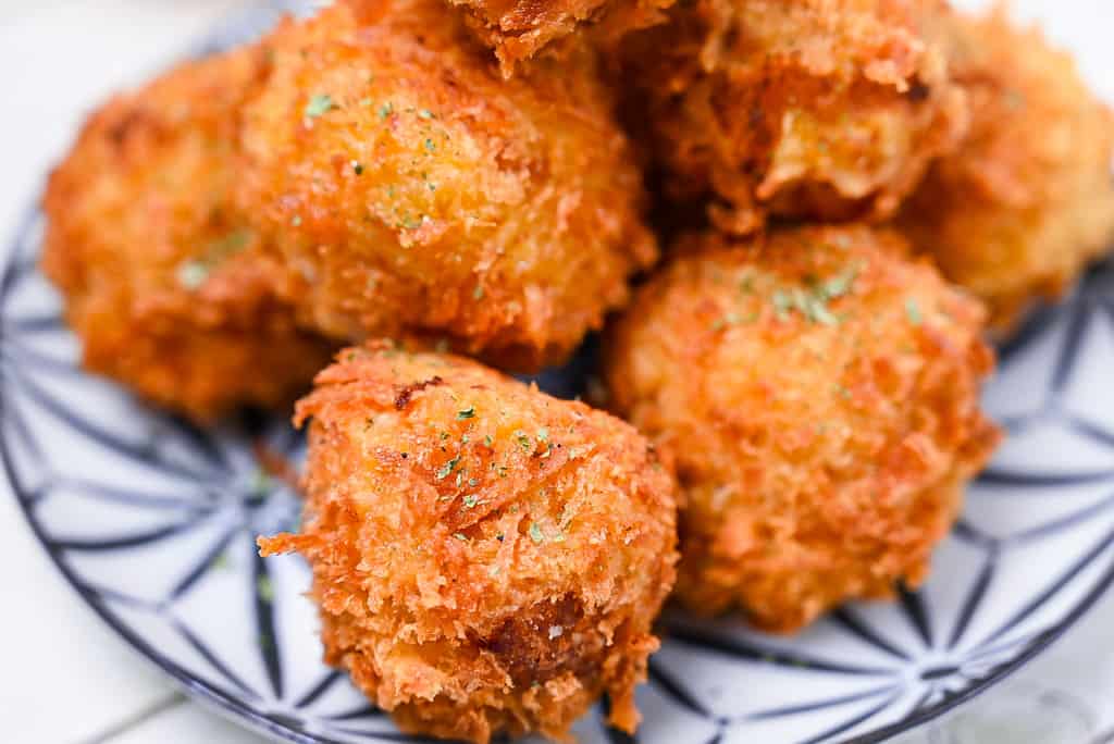 Close up of Japanese pumpkin croquettes "kabocha korokke"