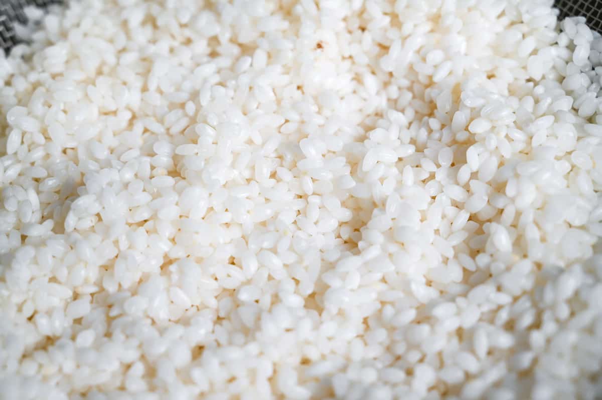 close up of washed and dried rice