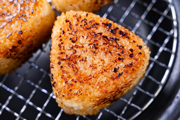 close up of grilled yaki onigiri