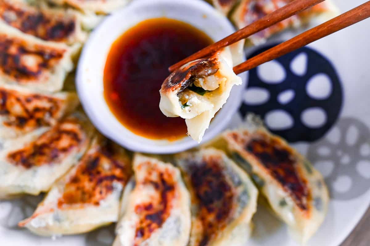 inside tofu and vegetable gyoza