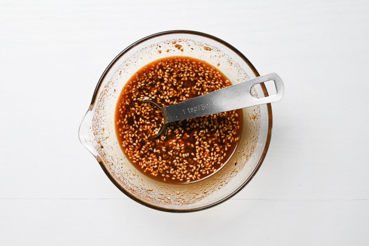 Mixing yakiniku sauce in a bowl