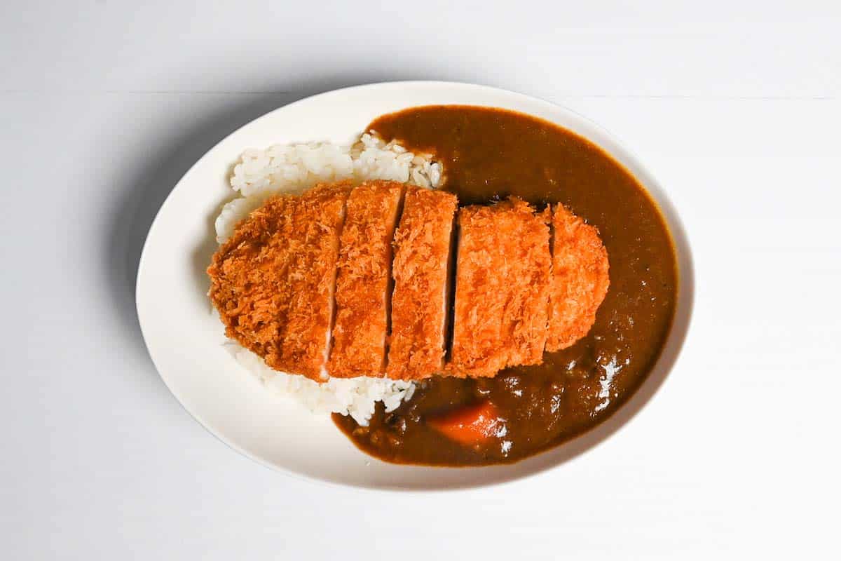 Curry rice topped with Japanese tonkatsu (breaded pork cutlet)