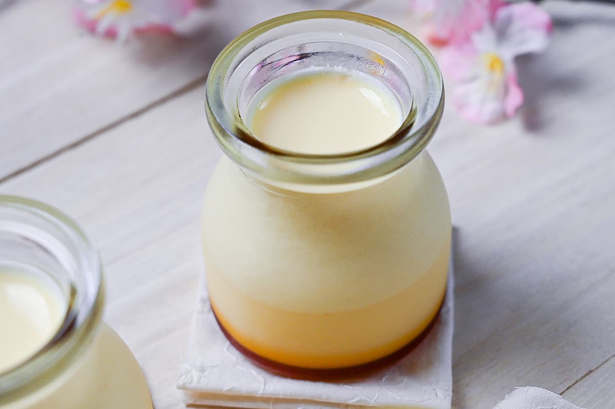 Japanese style custard pudding (purin) in glass jars