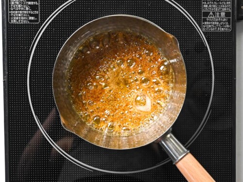 golden caramel in a saucepan