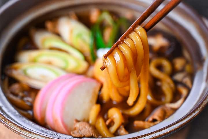 Miso Nikomi Udon lifted with chopsticks