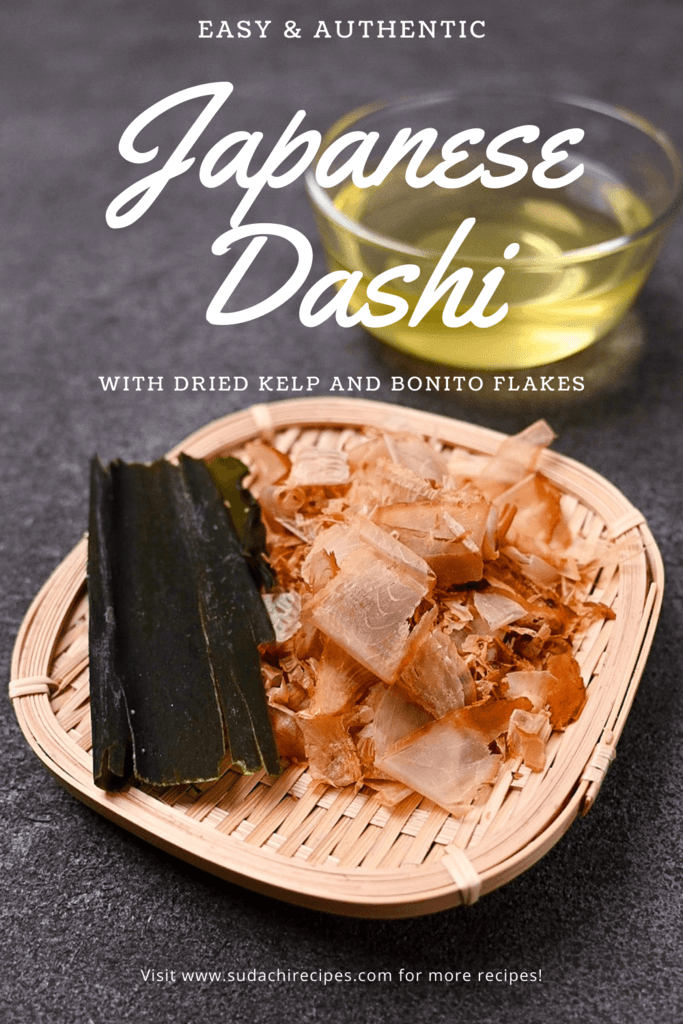 Simple Japanese Awase Dashi Stock with kelp and bonito flakes - Sudachi