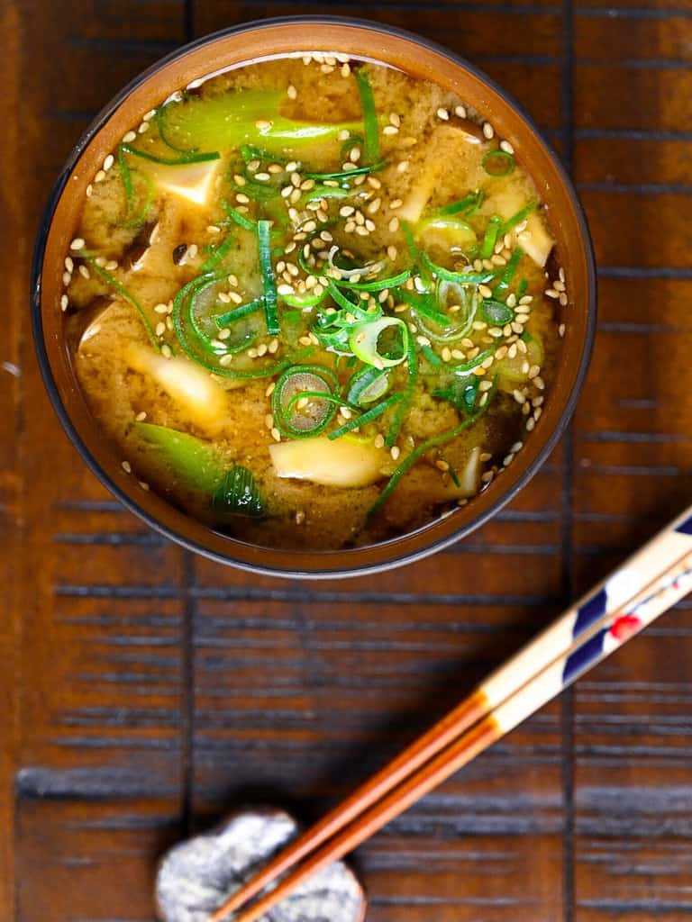 vegan miso soup with ginger top down