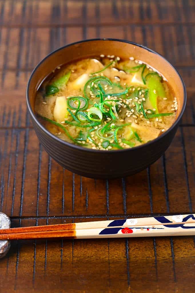 vegetarian homemade miso soup with ginger