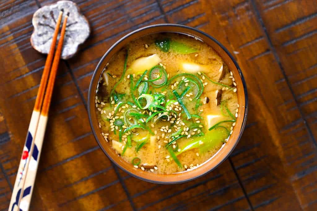 homemade vegan miso soup top down