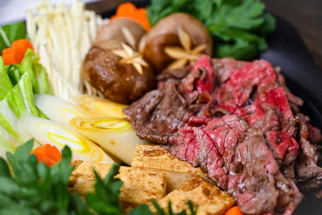 Sukiyaki beef close up