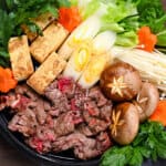 Sukiyaki beef hot pot top down view