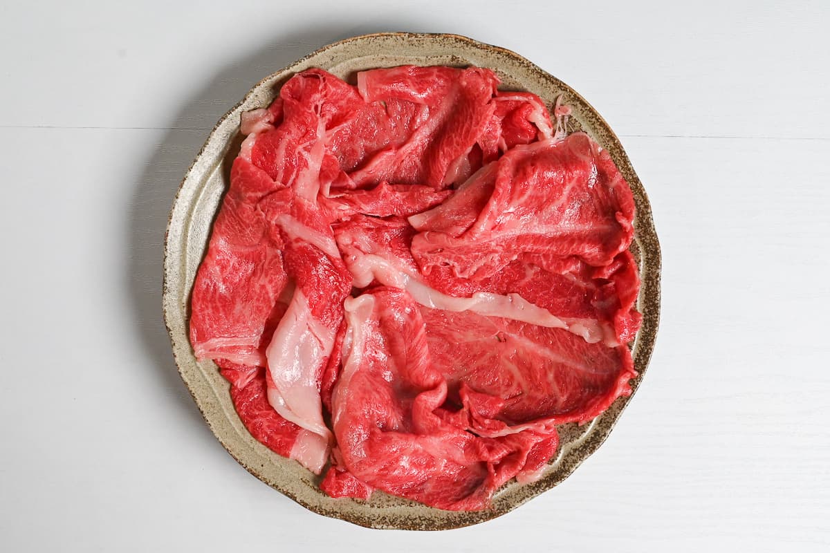 Thinly sliced beef for sukiyaki