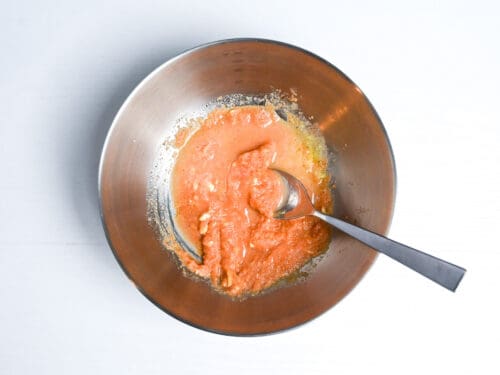 Mentaiko pasta sauce mixed in a bowl