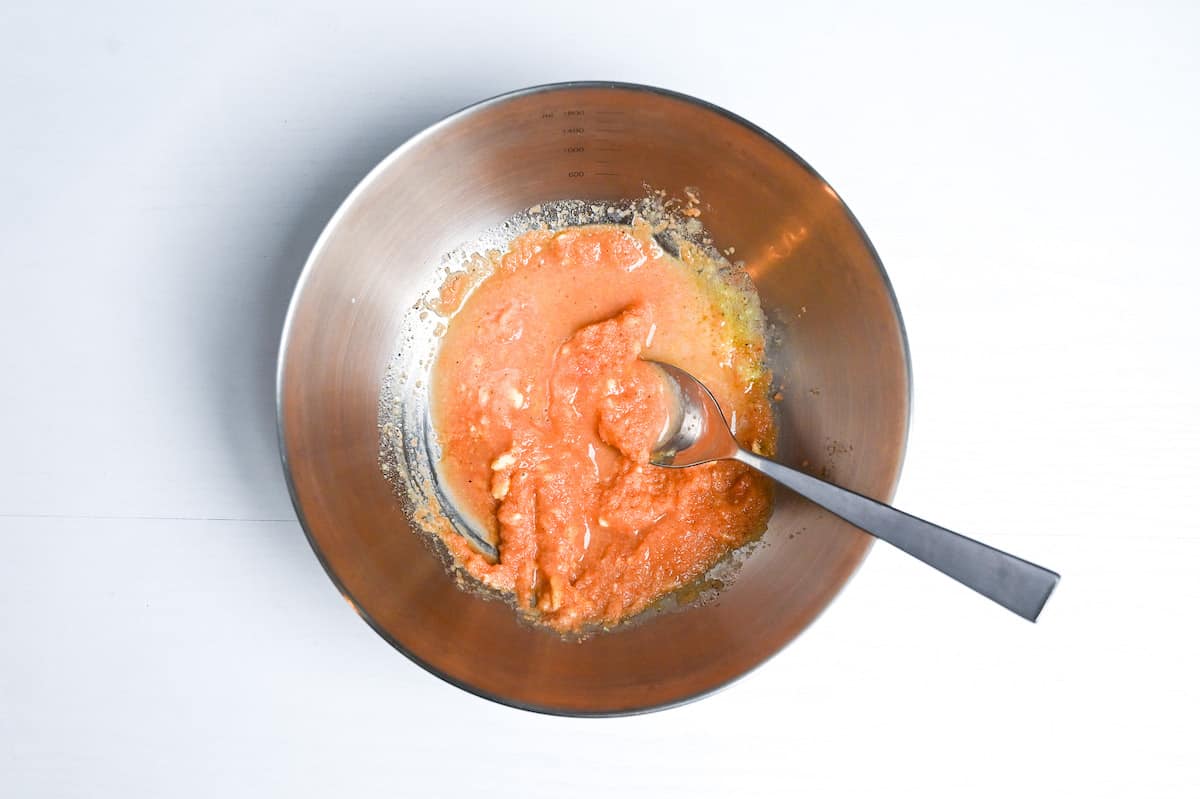 Mentaiko pasta sauce mixed in a bowl