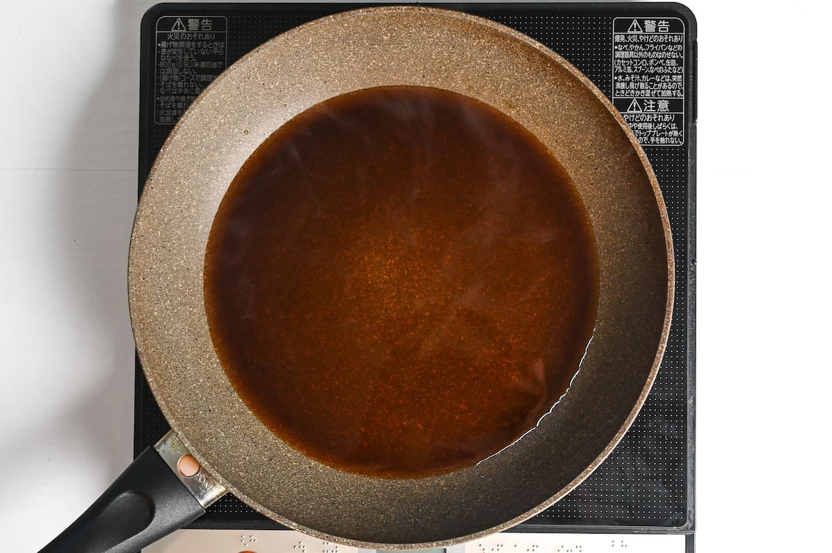 teriyaki sauce in a frying pan