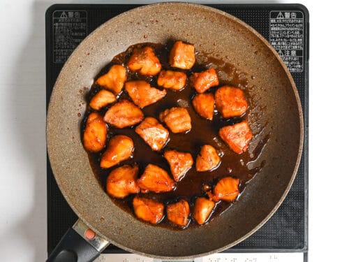 thickened teriyaki sauce with fried cod pieces