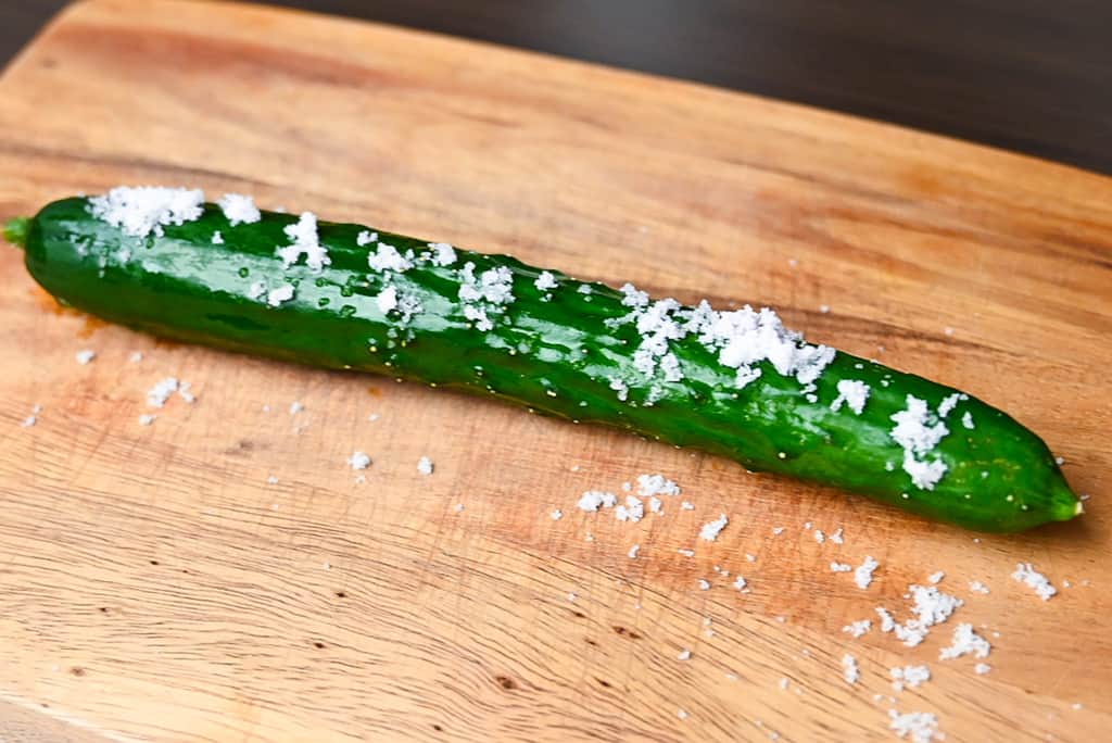 cucumber covered in salt