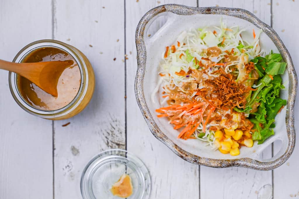 Japanese sesame dressing with simple salad