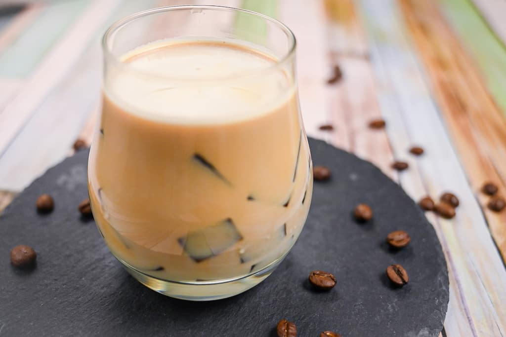 Coffee jelly served in an iced latte