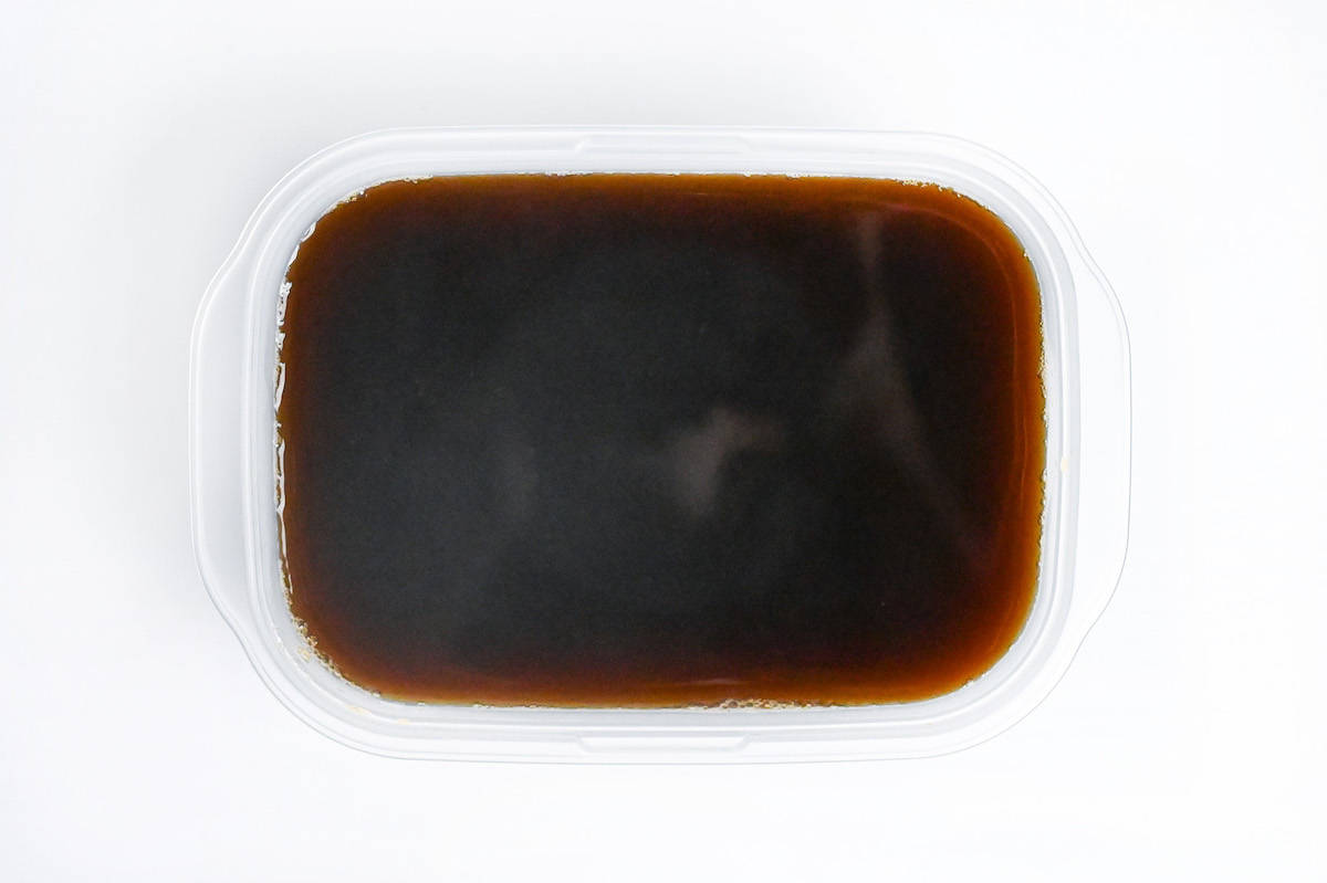 coffee jelly made with gelatine cooling in rectangular container