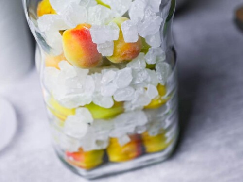 Ume and rock candy layered up in a jar