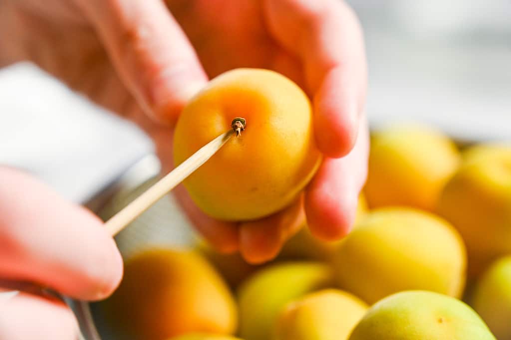 Picking stems out of plums