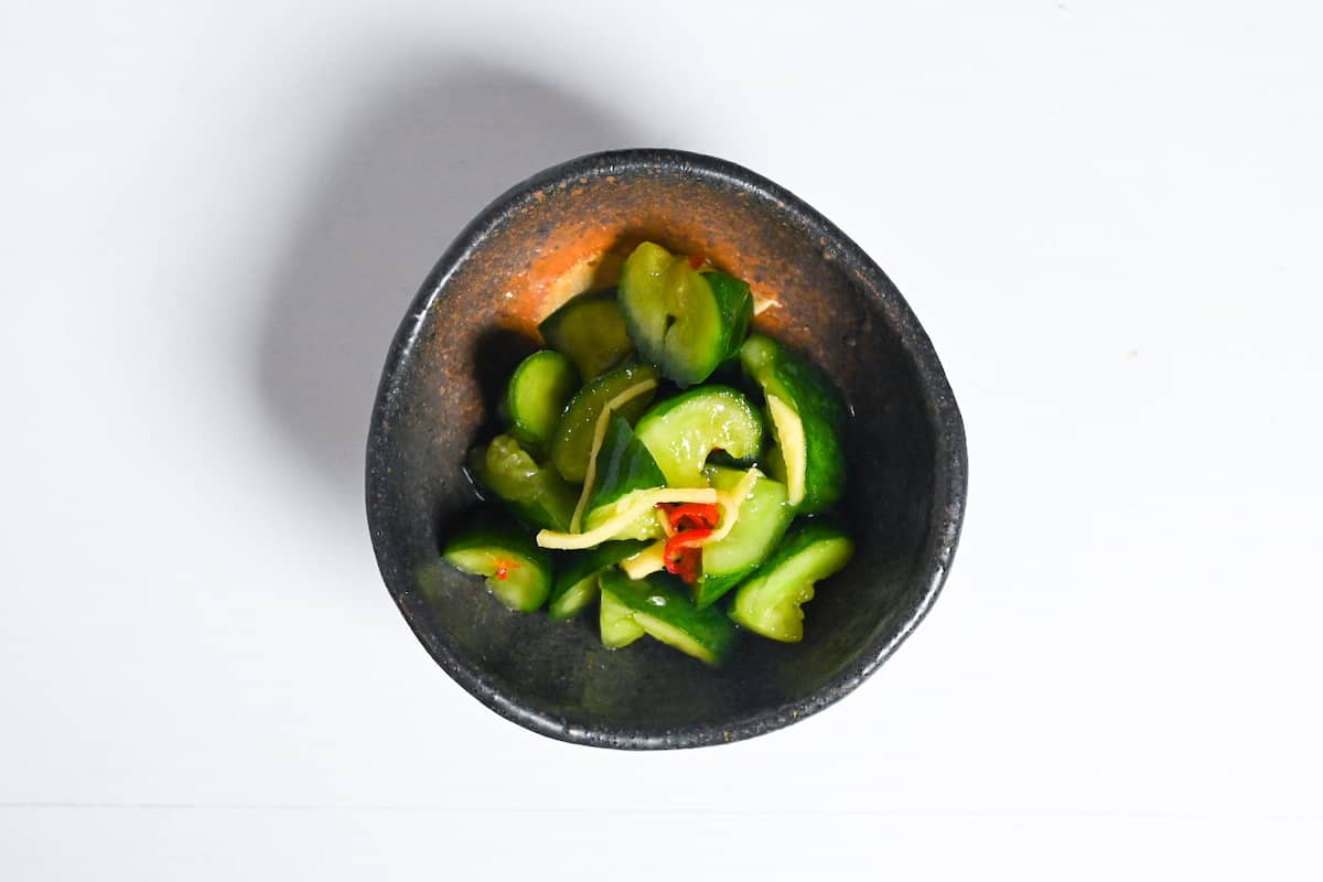Final Japanese cucumber pickles flavoured with ginger and chili