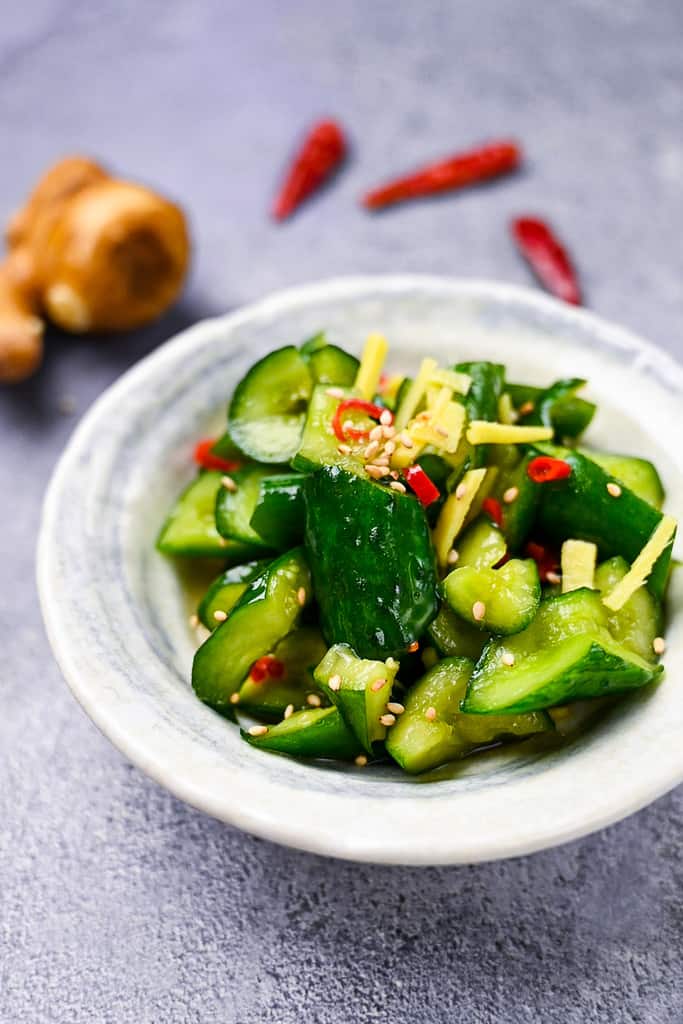 Japanese pickled cucumbers with ginger and chili