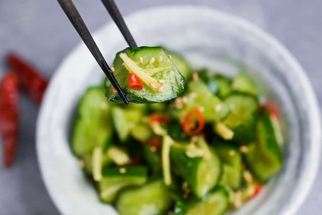 Japanese pickled cucumbers with ginger and chili