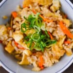 takkomi gohan in a rice bowl top down