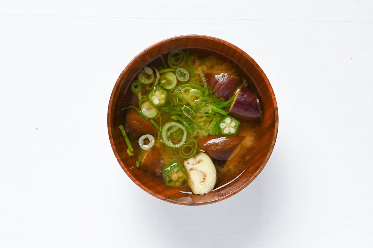 miso soup with eggplant and okra