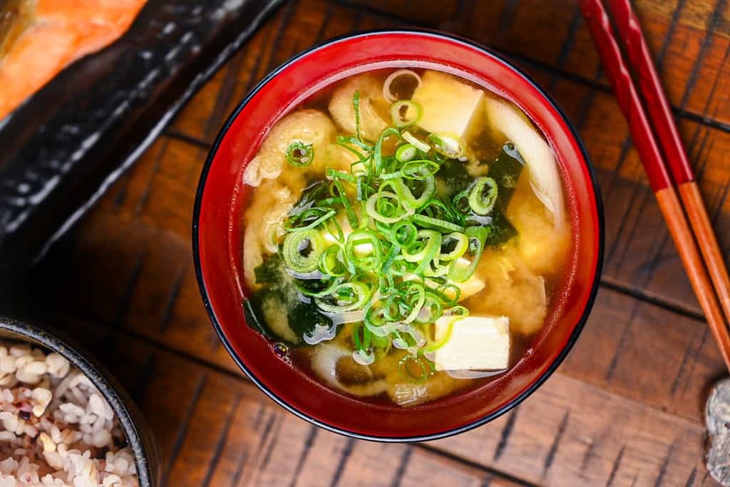Authentic Homemade Japanese Miso Soup top down