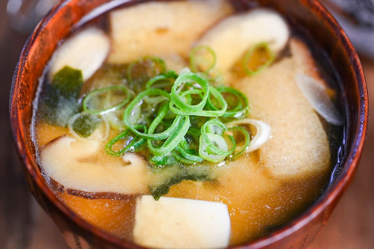 close up of homemade miso soup