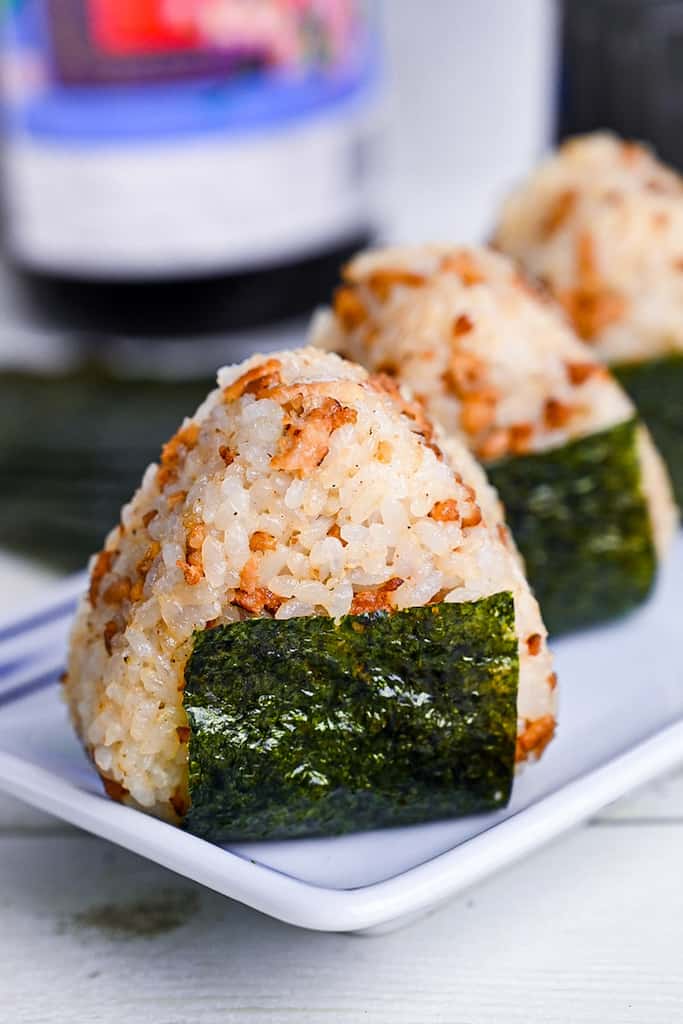 Onigiri rice ball flavoured with soboro chicken