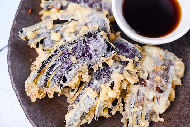 eggplant tempura with tentsuyu dipping sauce