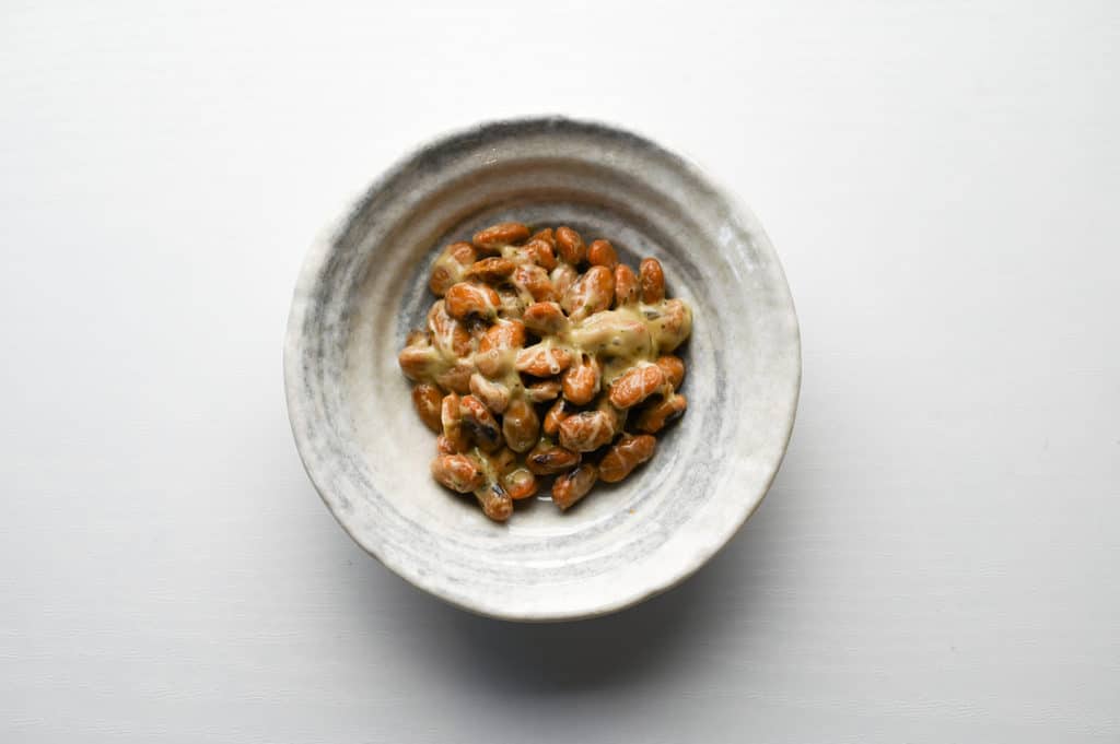 natto with pesto and olive oil