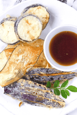 3 ways to make eggplant tempura served with tentsuyu tempura dipping sauce