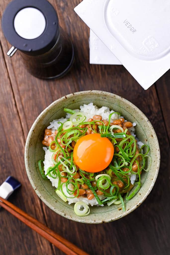 Natto gohan: Japanese fermented soybeans on rice