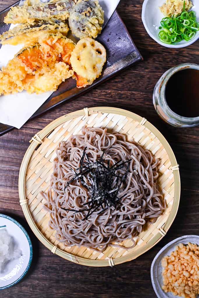 Zaru Soba (Japanese cold buckwheat noodles served on a bamboo tray)